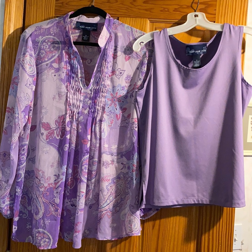 Susan Graver top with matching tank, size Medium
